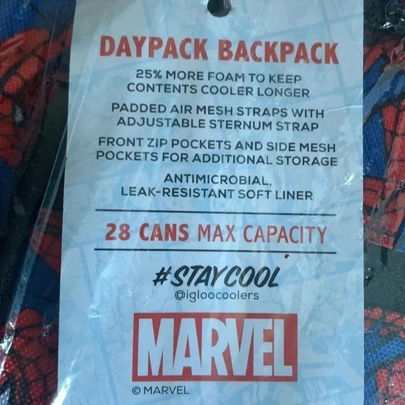 SpiderMan Backpack 28 Can Insulated Igloo Cooler NWT - Picture 6 of 8